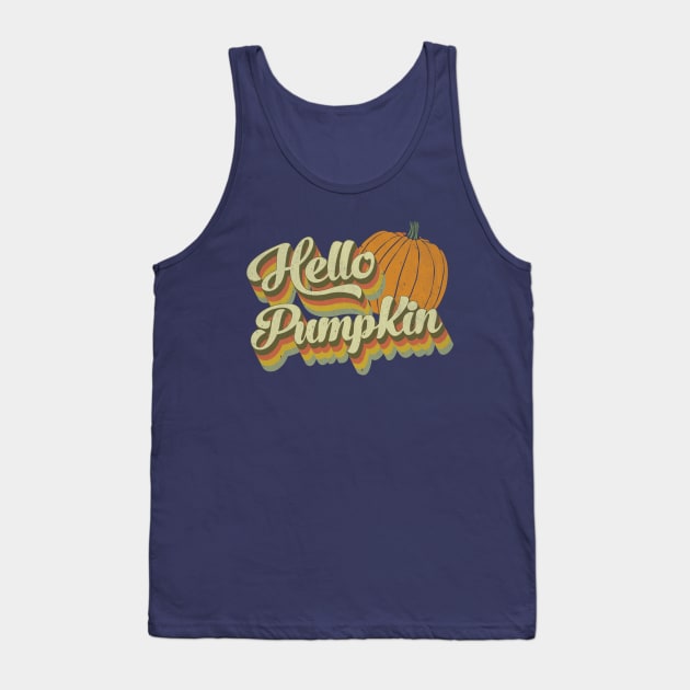 Hello Pumpkin Retro Fall Graphic Tank Top by DonVector